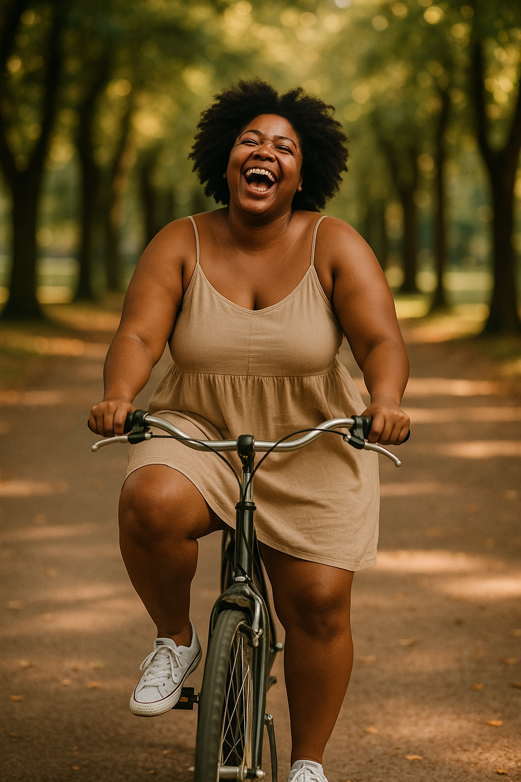 Kvinna som cyklar glatt